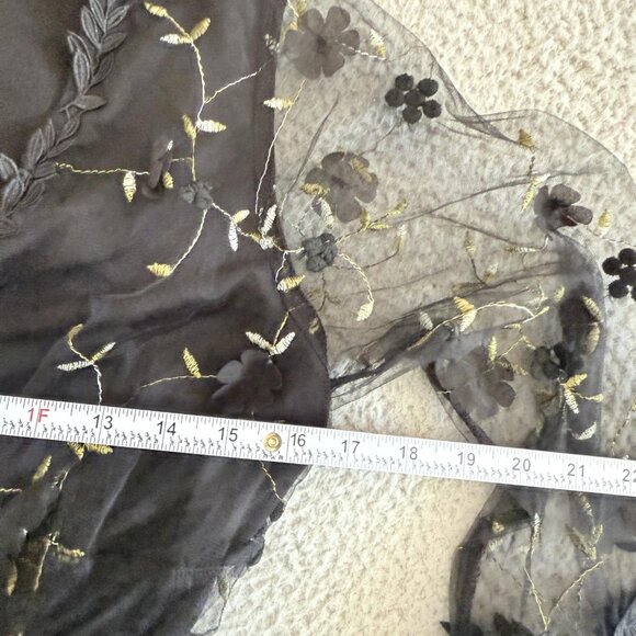 Disturbia Dress Black Mesh Floral Embroidered Bell Sleeve Gothic - Picture 5 of 8